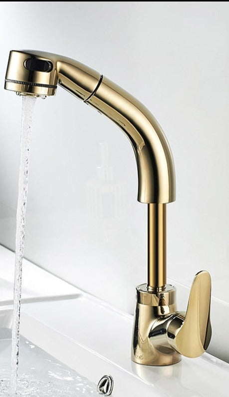 Mitigeur de lavabo extractible avec douchette en finition chromée, noire, blanche et dorée