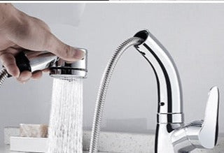 Mitigeur de lavabo extractible avec douchette en finition chromée, noire, blanche et dorée