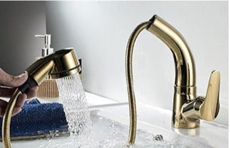 Mitigeur de lavabo extractible avec douchette en finition chromée, noire, blanche et dorée