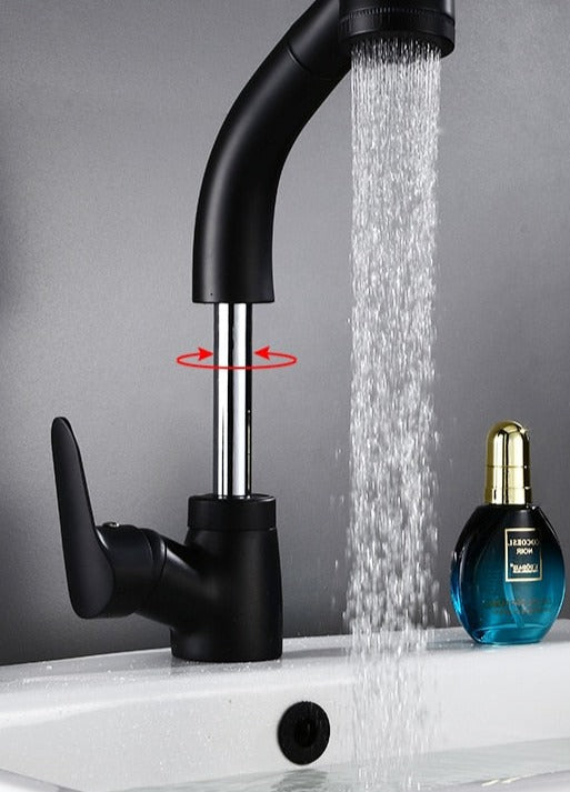 Mitigeur de lavabo extractible avec douchette en finition chromée, noire, blanche et dorée