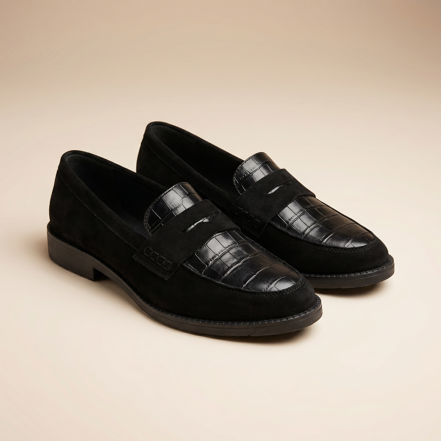 Mocassins en cuir effet crocodile pour femme | Chaussures à enfiler rembourrées