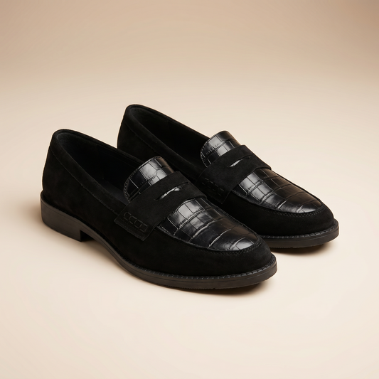 Mocassins en cuir effet crocodile pour femme | Chaussures à enfiler rembourrées