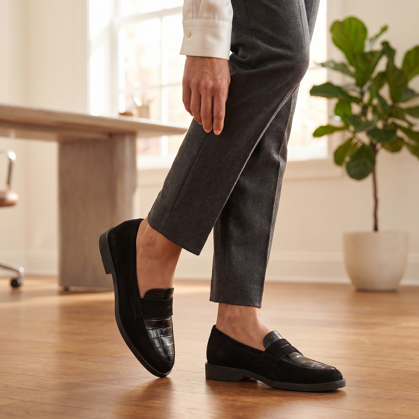 Mocassins en cuir effet crocodile pour femme | Chaussures à enfiler rembourrées