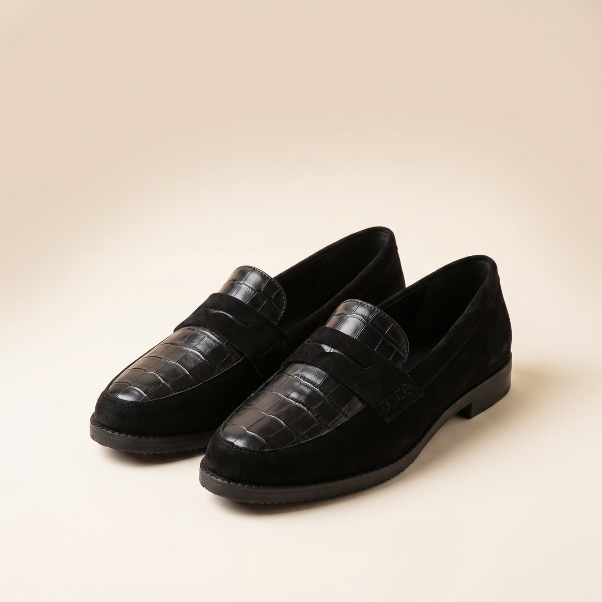 Mocassins en cuir effet crocodile pour femme | Chaussures à enfiler rembourrées