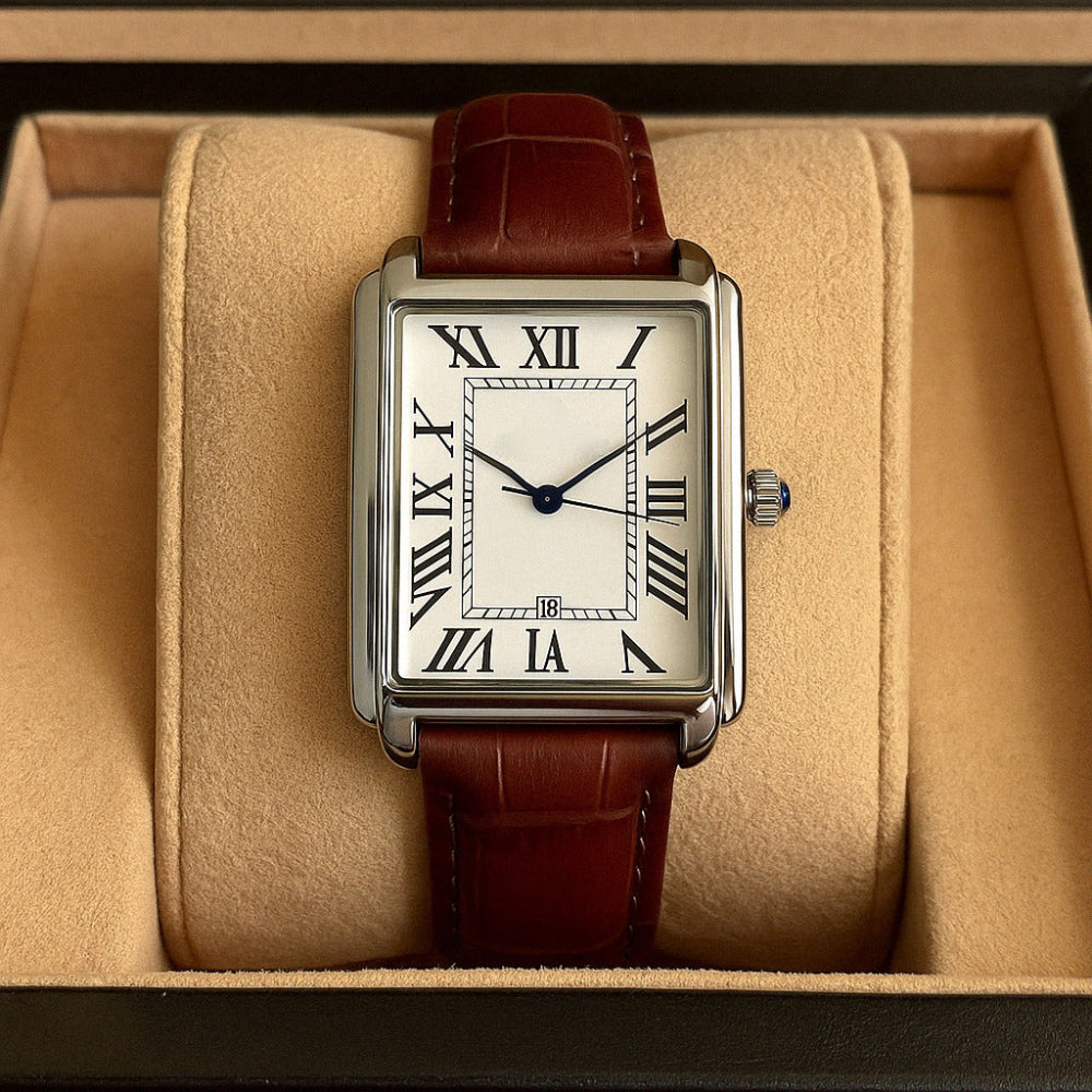 Montre analogique carrée classique de style rétro pour homme