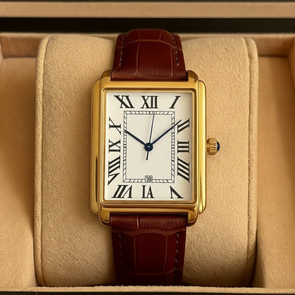 Montre analogique carrée classique de style rétro pour homme