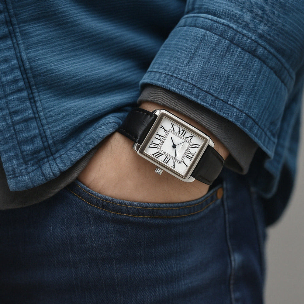 Montre analogique carrée classique de style rétro pour homme