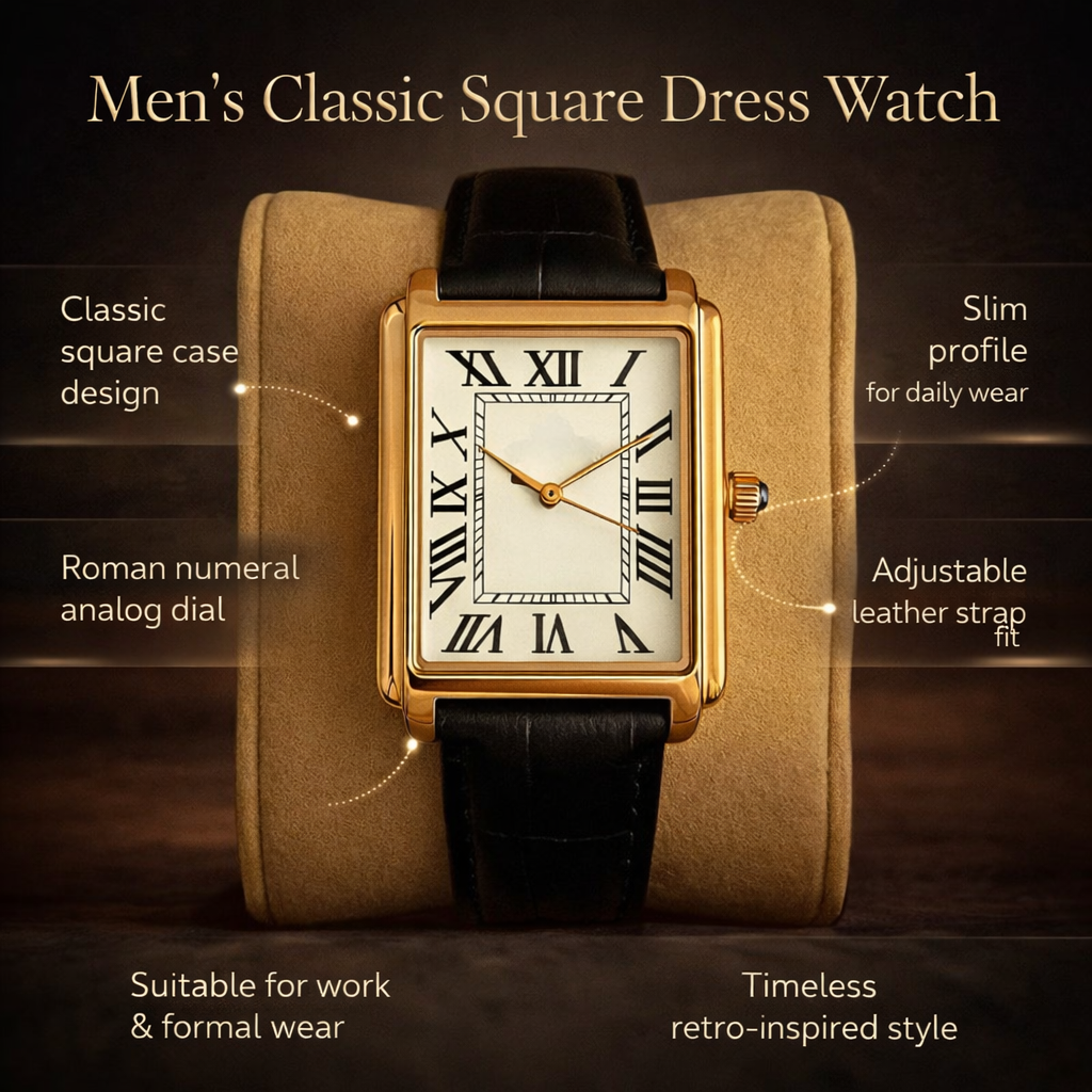 Montre analogique carrée classique de style rétro pour homme