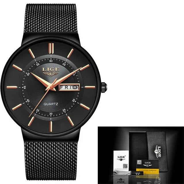 Montre bracelet de sport à quartz ultra-fine pour homme en acier inoxydable étanche – Montre élégante avec affichage de la date