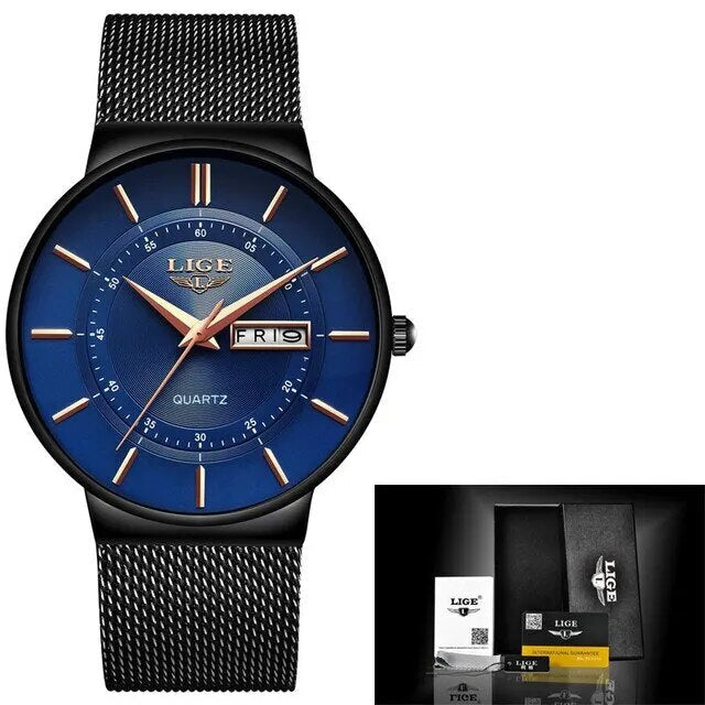 Montre bracelet de sport à quartz ultra-fine pour homme en acier inoxydable étanche – Montre élégante avec affichage de la date