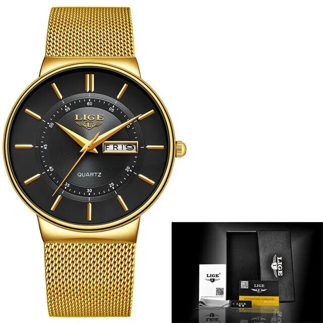 Montre bracelet de sport à quartz ultra-fine pour homme en acier inoxydable étanche – Montre élégante avec affichage de la date