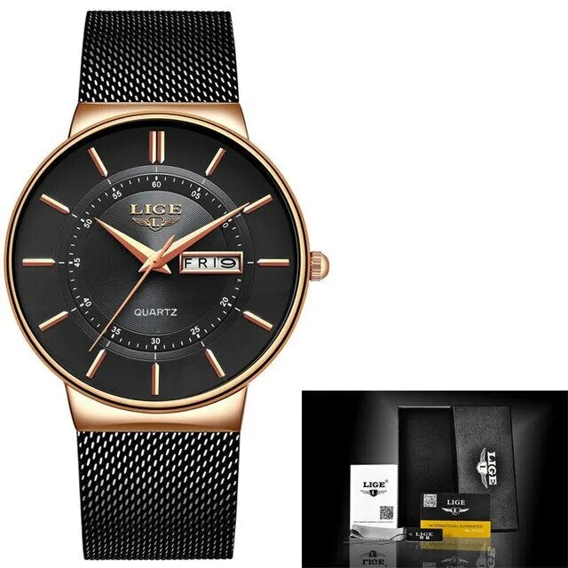 Montre bracelet de sport à quartz ultra-fine pour homme en acier inoxydable étanche – Montre élégante avec affichage de la date