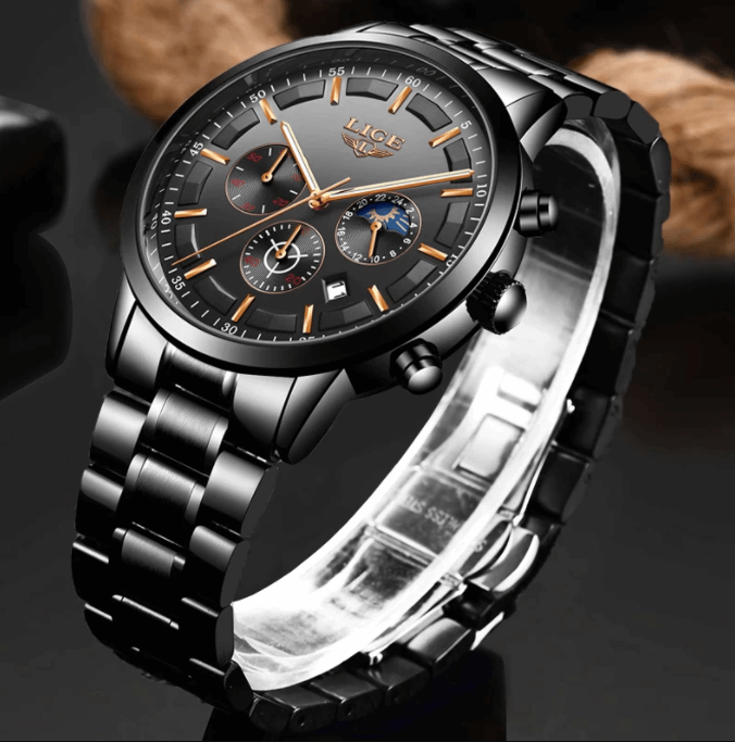 Montre-bracelet en acier noir