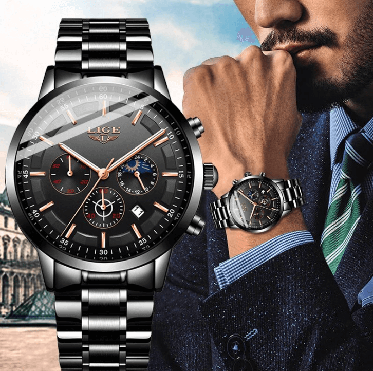 Montre-bracelet en acier noir
