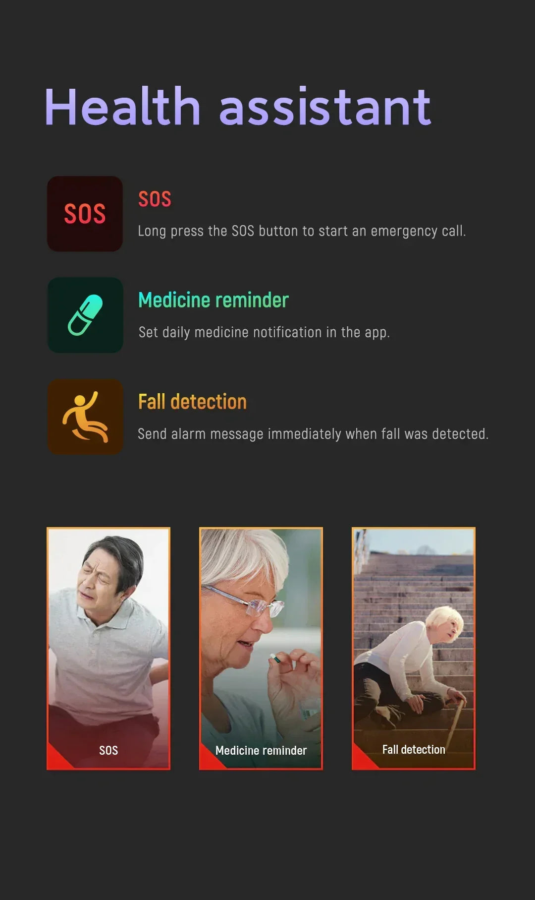 Montre connectée seniors avec détection des chutes - alarme médicale 4G avec GPS et SOS