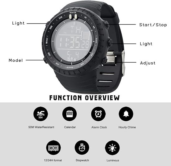Montre de sport numérique étanche pour homme