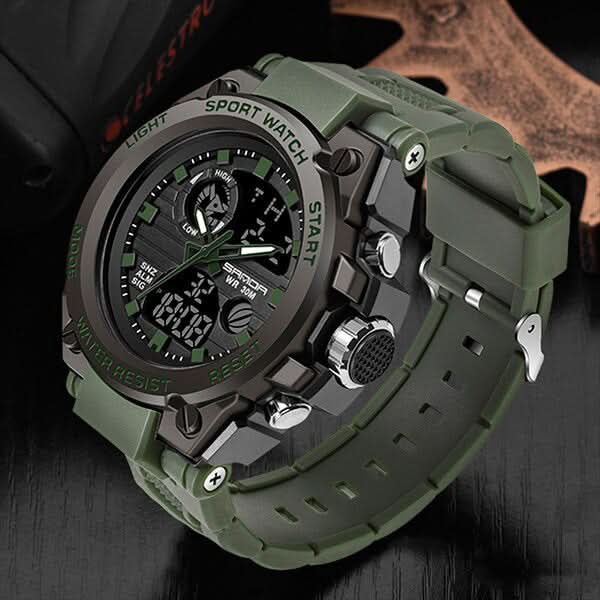 Montre militaire pour homme avec affichage analogique-numérique et fonctionnalités