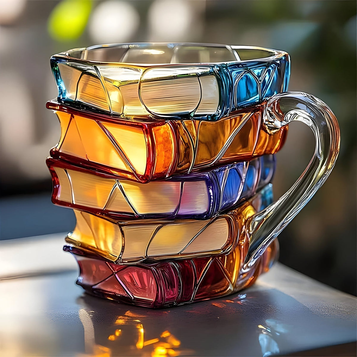 Mug 3D multicolore en résine avec motif de livres empilés et anse