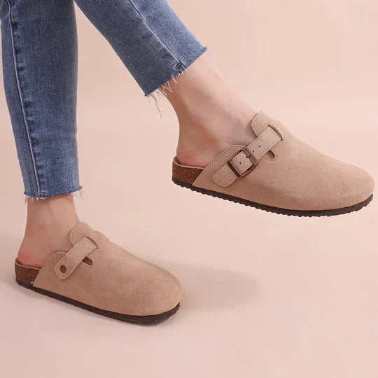Mules femmes en cuir et liège