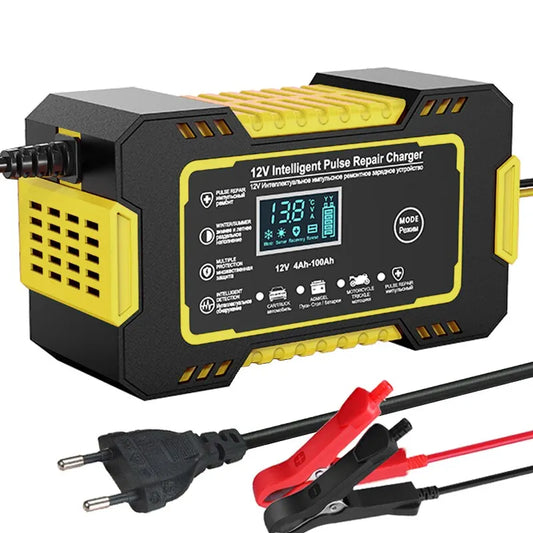 Olvoria | 12V 6A Smart Car Battery Charger | Pulse Repair, LCD Screen & Fast Charging for AGM, Gel & Lead Acid Batteries