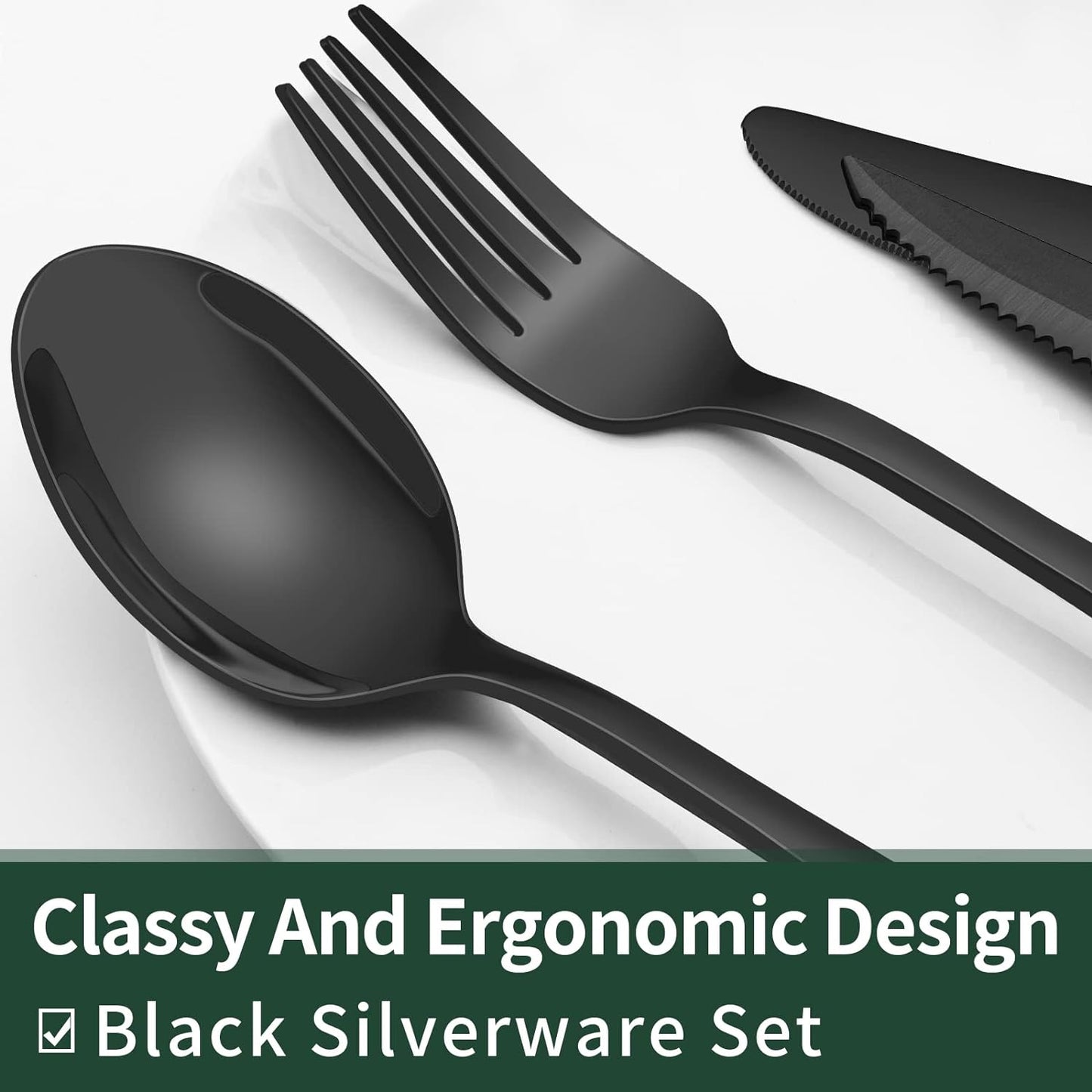 Olvoria | 24-Piece Cutlery Set | Stainless Steel | Black Design