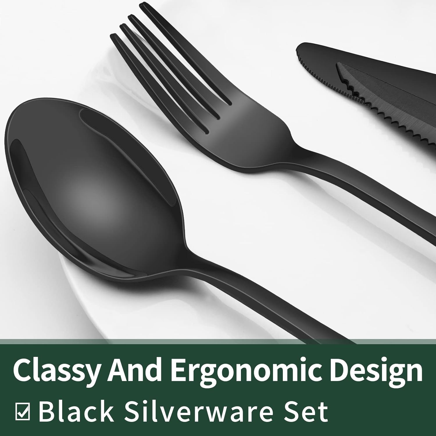 Olvoria | 24-Piece Cutlery Set | Stainless Steel | Black Design