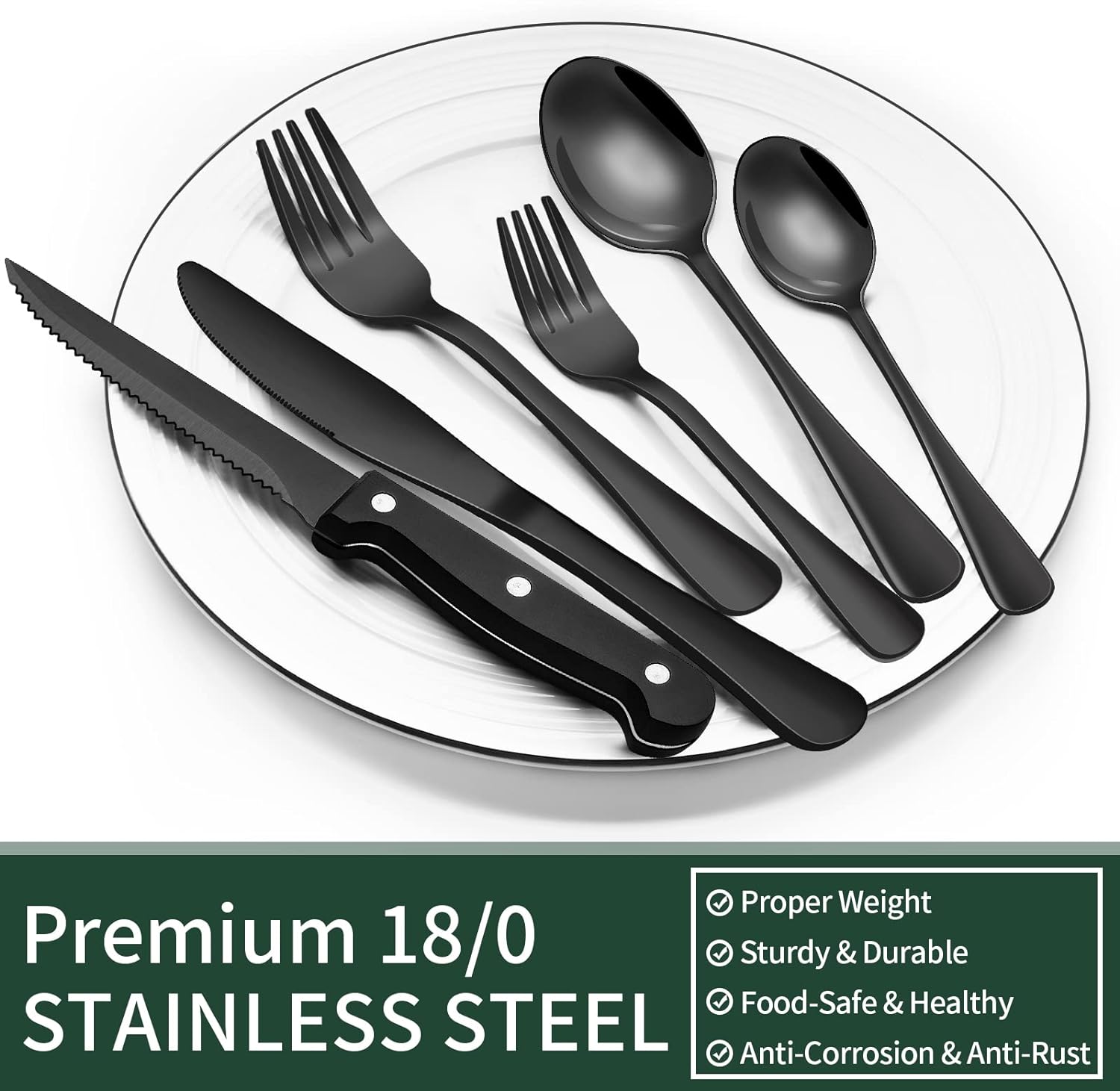 Olvoria | 24-Piece Cutlery Set | Stainless Steel | Black Design