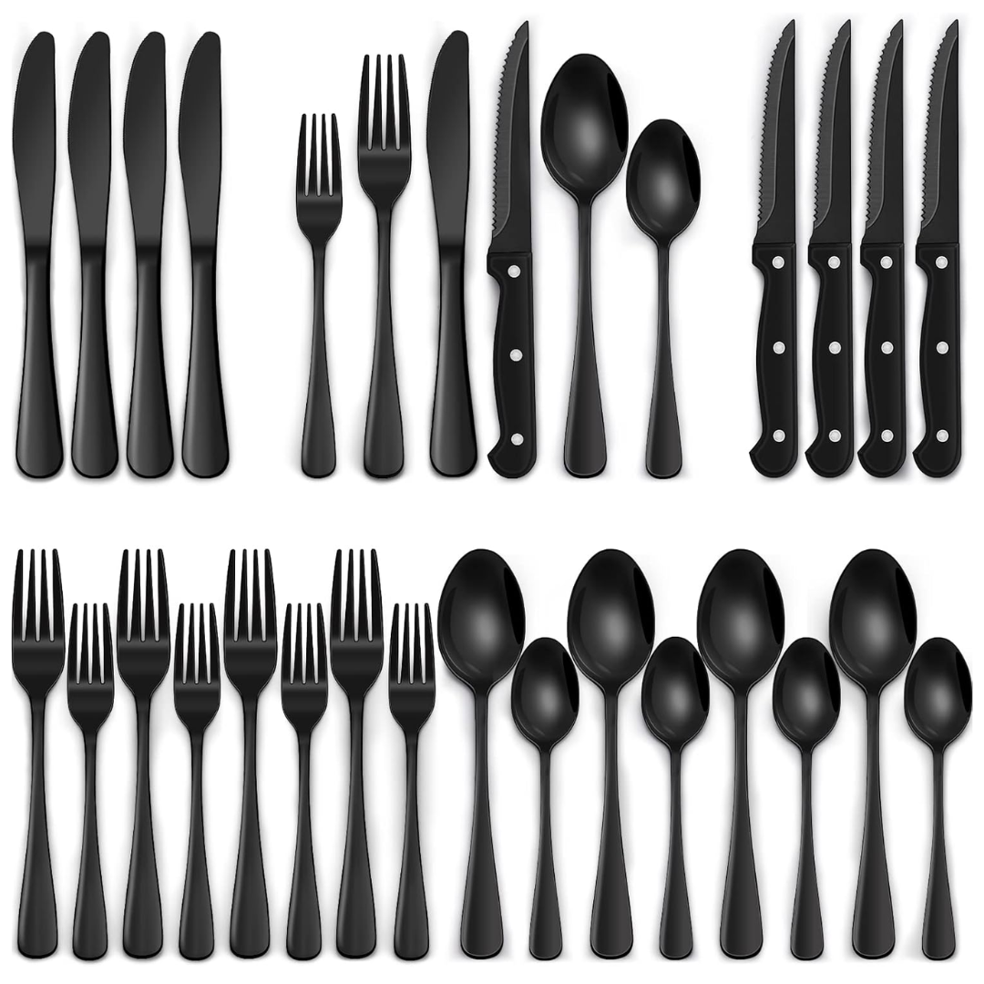 Olvoria | 24-Piece Cutlery Set | Stainless Steel | Black Design