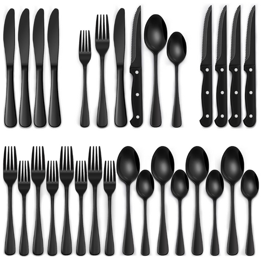 Olvoria | 24-Piece Cutlery Set | Stainless Steel | Black Design
