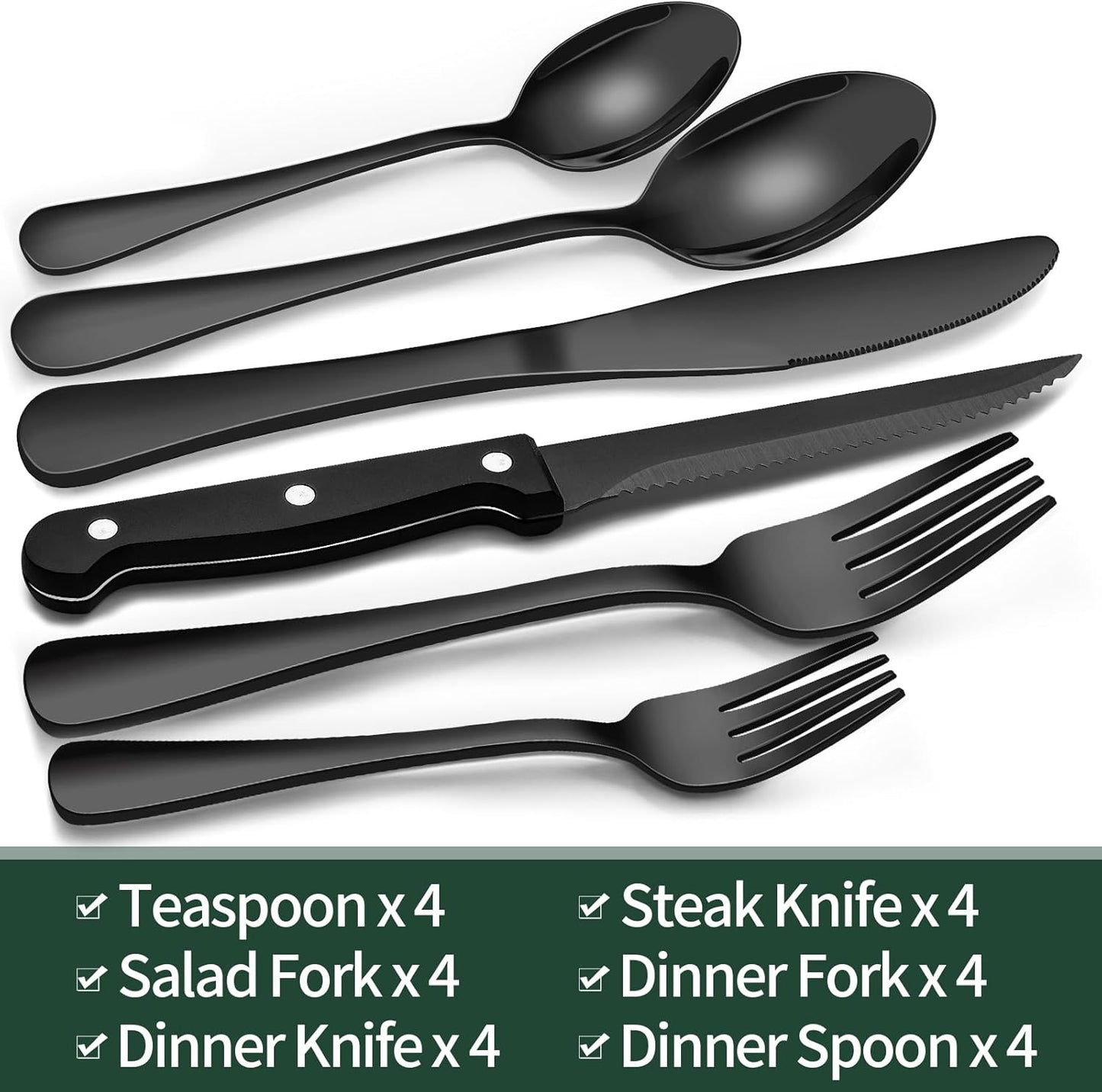 Olvoria | 24-Piece Cutlery Set | Stainless Steel | Black Design