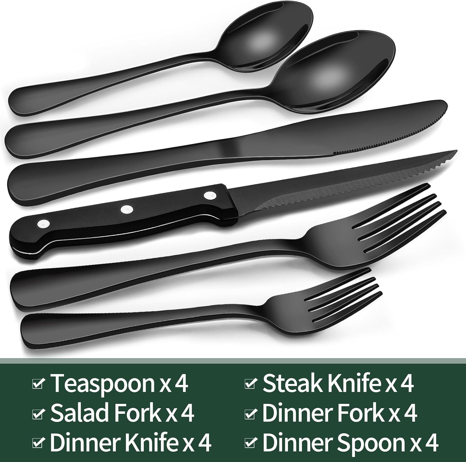 Olvoria | 24-Piece Cutlery Set | Stainless Steel | Black Design