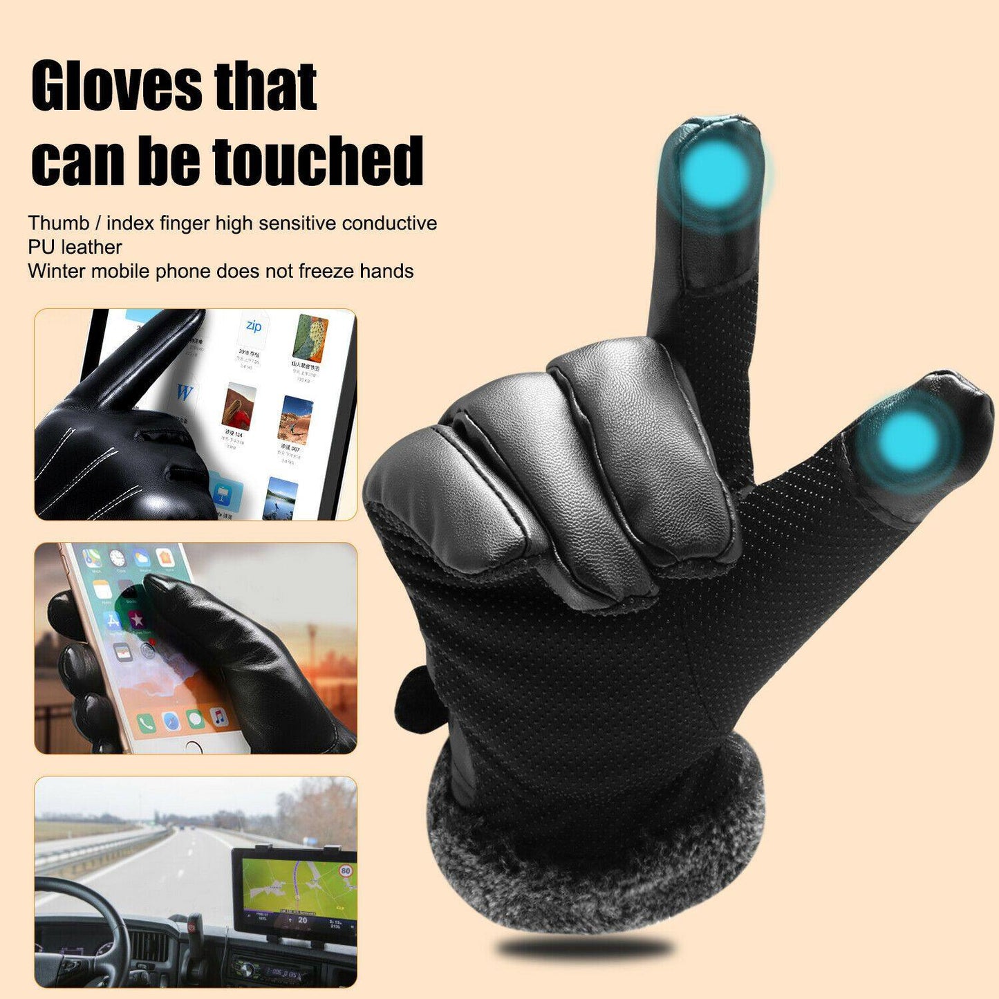 Olvoria | -30℃ Waterproof, Warm Leather Ski Gloves for Winter | Touchscreen Compatible