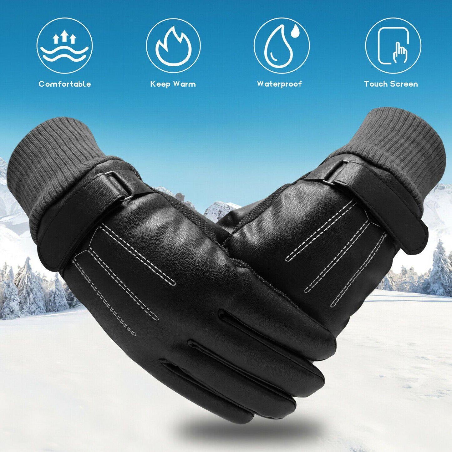 Olvoria | -30℃ Waterproof, Warm Leather Ski Gloves for Winter | Touchscreen Compatible
