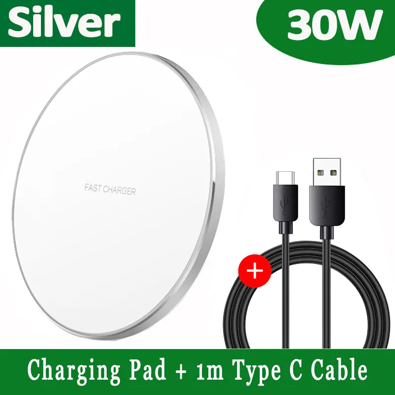 Olvoria | 30W Fast Wireless Charging Pad | Premium USB C MagSafe Charger for Apple iPhone, Samsung & Android - Fast Wireless Charging Pad