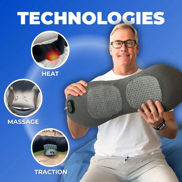 Olvoria | Back Pain Massager with Heat & Vibration, Back Support for Sciatica Relief, Lumbar Pain & Posture Correction – 3-in-1 Home Therapy