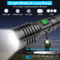 Olvoria | Lampe Torche de Poche Rechargeable Banral 100000 Lumens, Étanche IPX6, 5 Modes, Zoom, Aluminium