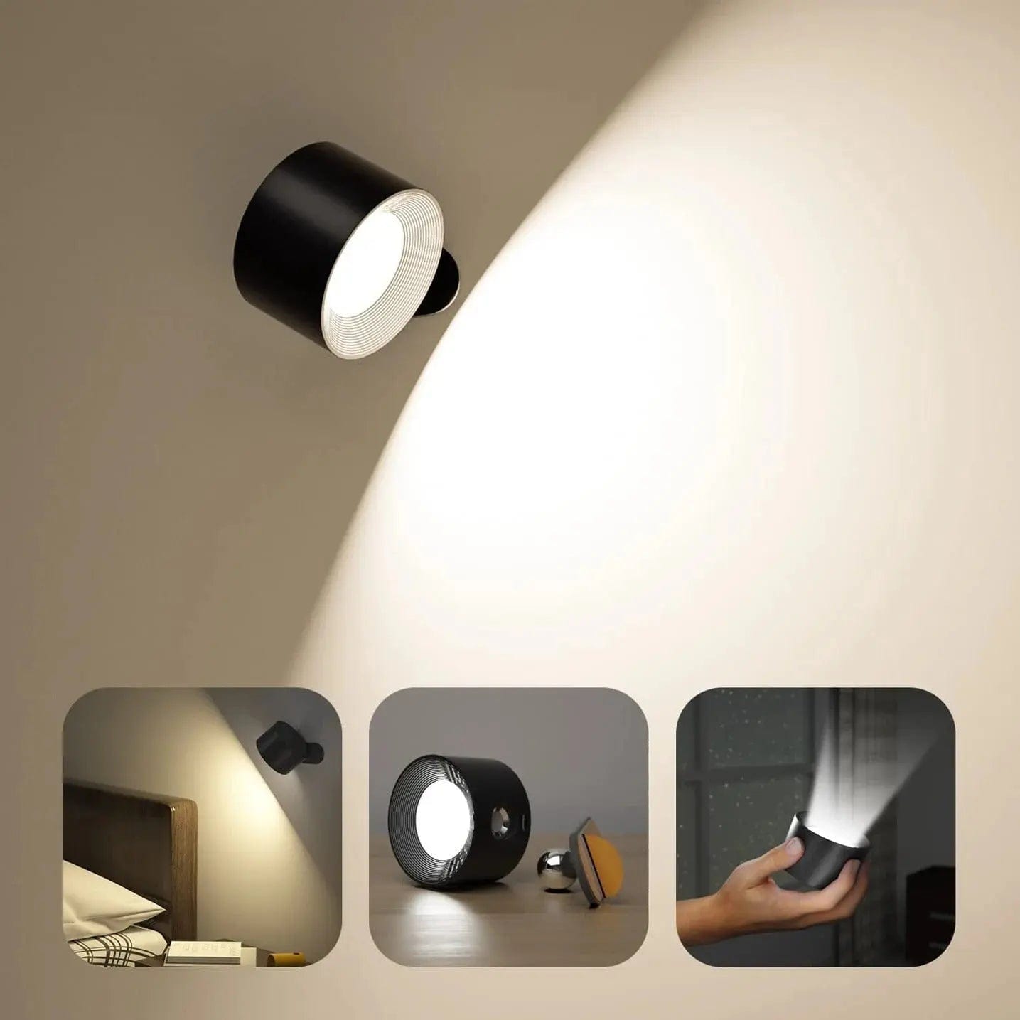 Olvoria | Battery-Powered Wall Lamp | Rechargeable, 360° Adjustable and Wireless for Bedrooms, Hallways, and Reading Corners