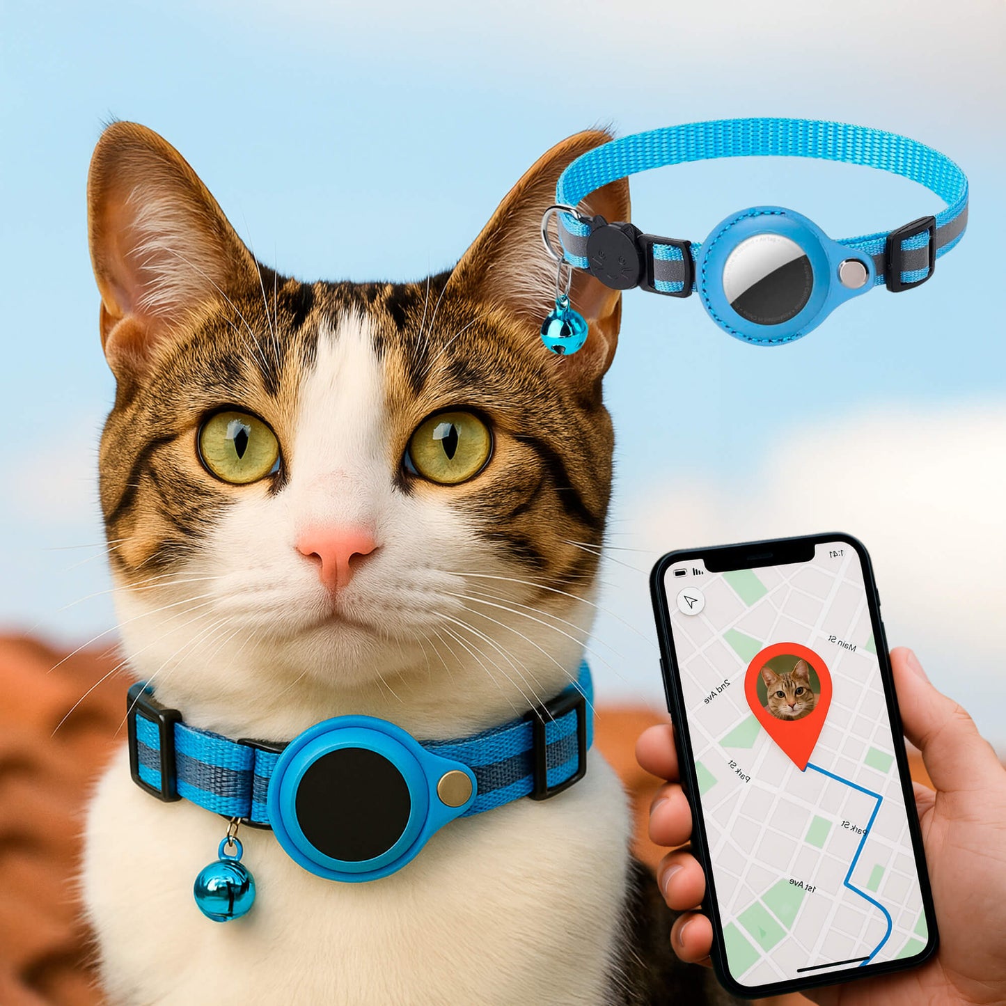 Olvoria | Cat GPS Tracking Collar | Quick Release Lock, Reflective Design & Durable for Outdoor Safety Adventures
