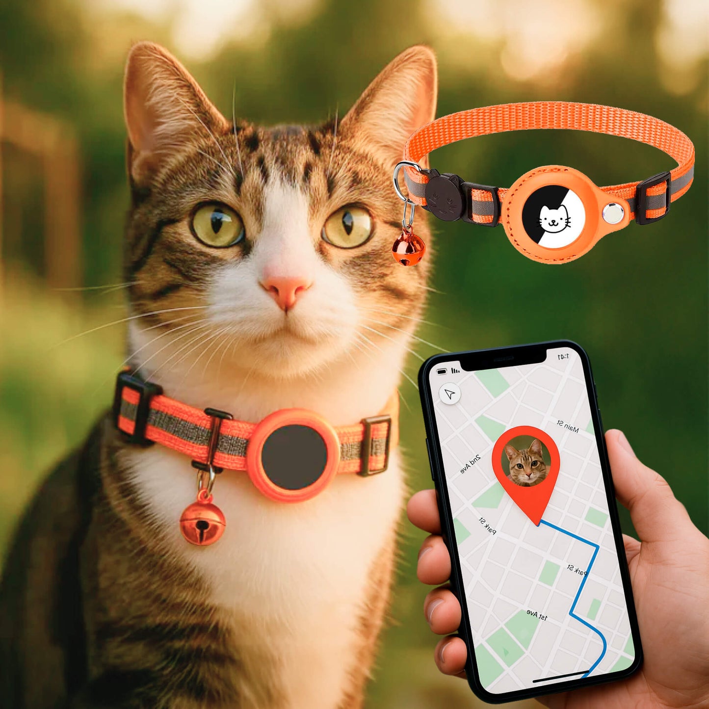 Olvoria | Cat GPS Tracking Collar | Quick Release Lock, Reflective Design & Durable for Outdoor Safety Adventures