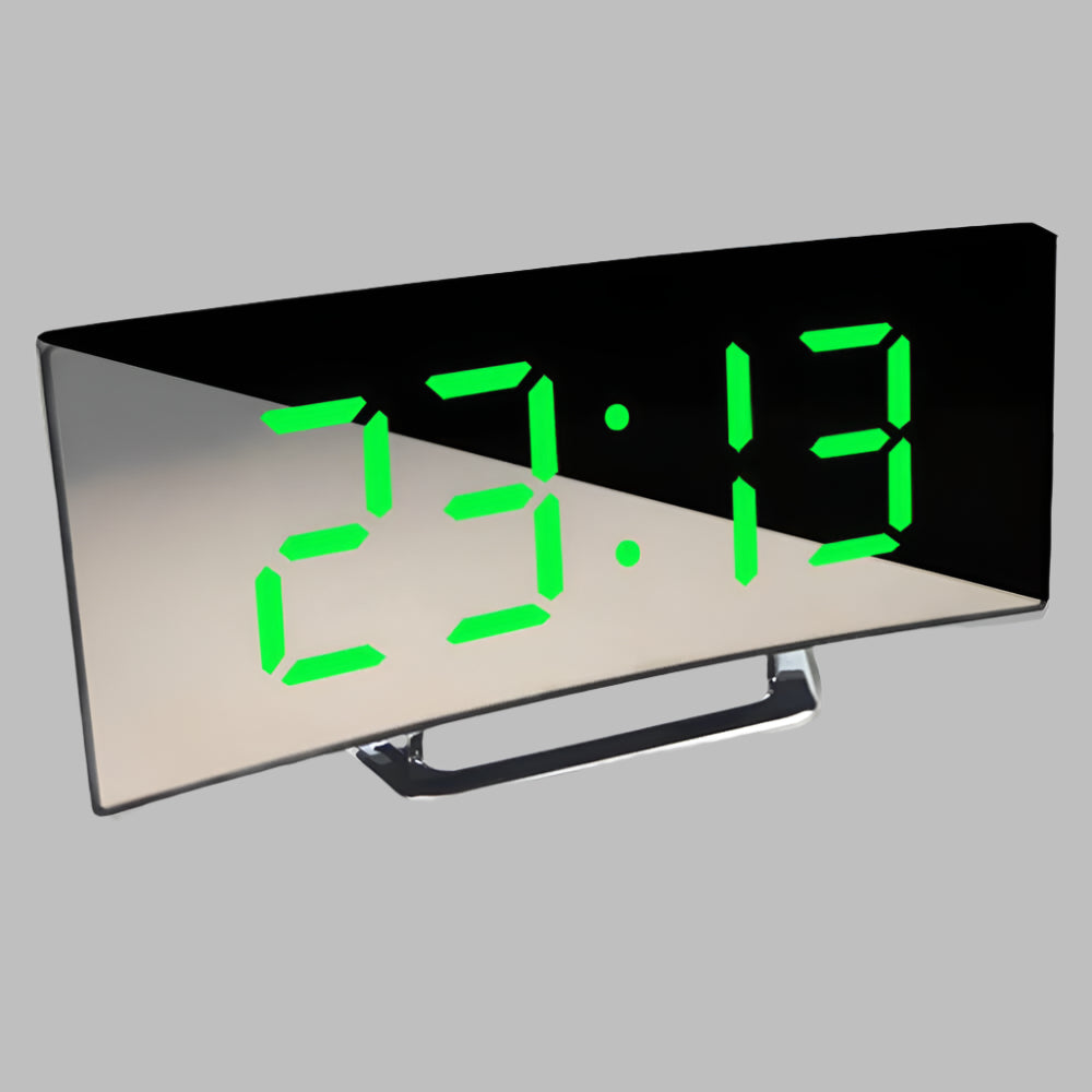 Olvoria | Curved Mirror Digital Alarm Clock with Snooze