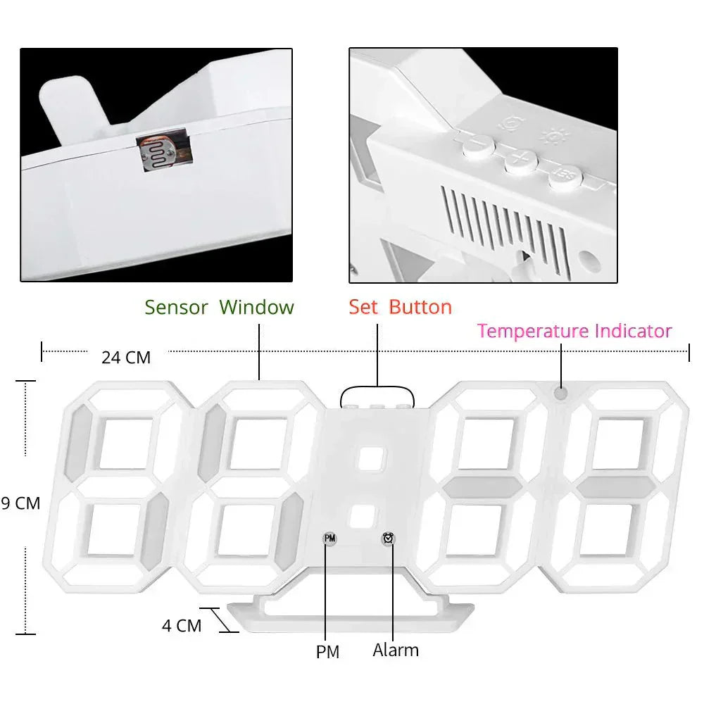 Olvoria | Digital 3D LED Wall Clock – Modern Design with Dimming Function and Optimal Visibility
