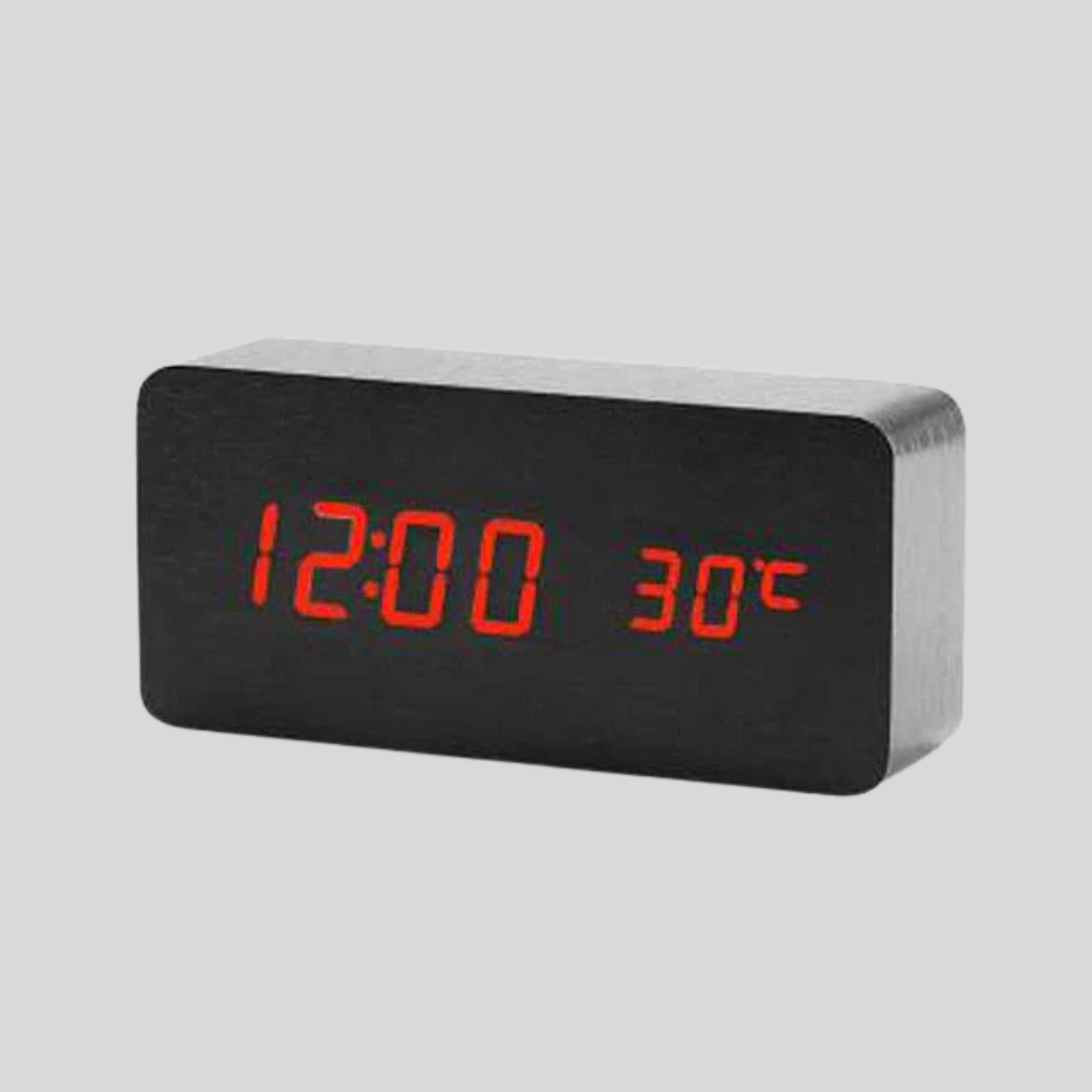 Olvoria | Digital LED Alarm Clock with Wood Look and Temperature