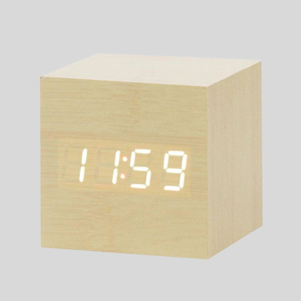 Olvoria | Digital LED Alarm Clock with Wood Look and Temperature