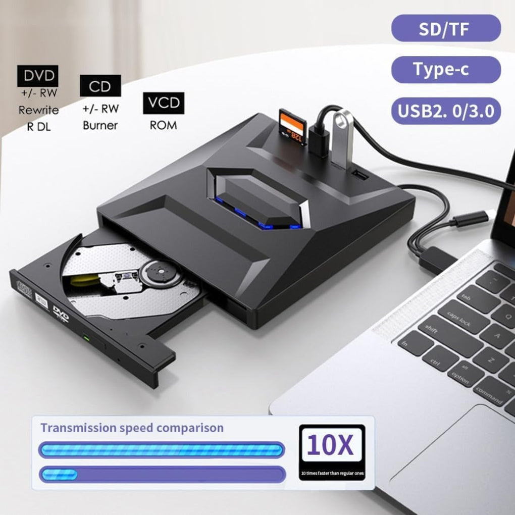 Olvoria | External DVD CD RW Drive Writer with USB Hub SD Card Reader