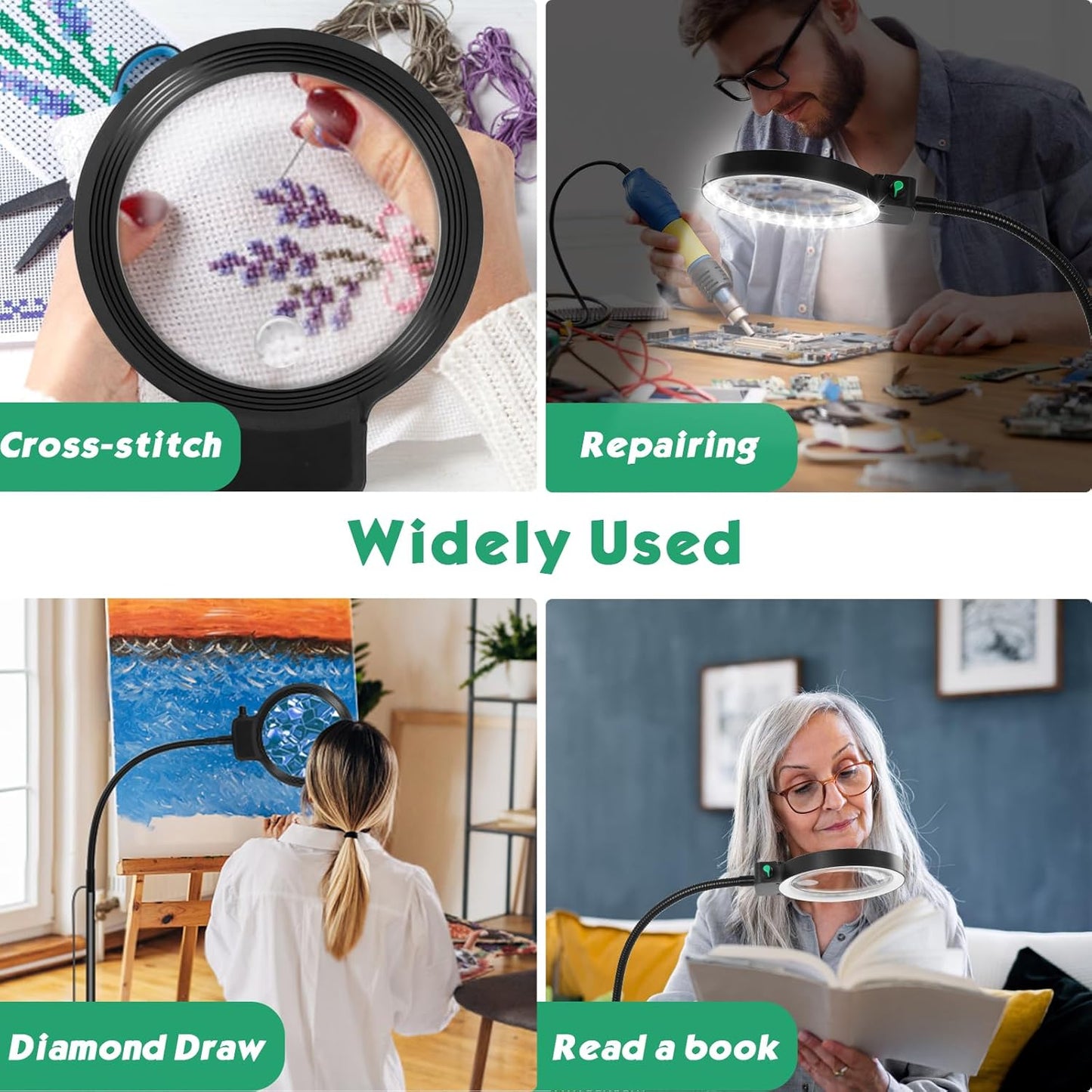 Olvoria | Full-Page Magnifying Glass with LED Light – Hands-Free Reading Aid for Books, Crafts & Hobbies