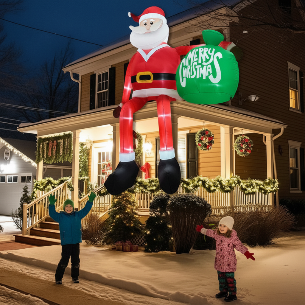 Olvoria | Giant 8FT LED Inflatable Climbing Santa | Premium, Waterproof Outdoor Christmas Decor