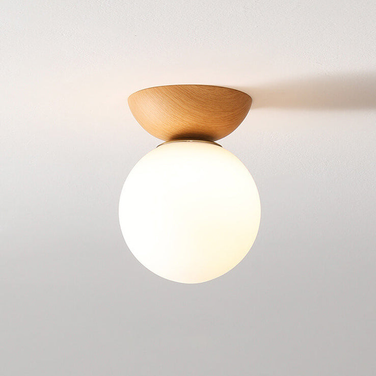 Olvoria | Glass Globe Ceiling Light | Wood Grain Design
