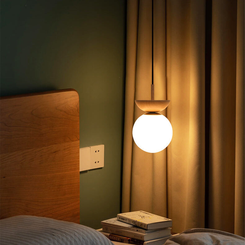 Olvoria | Glass Globe Ceiling Light | Wood Grain Design