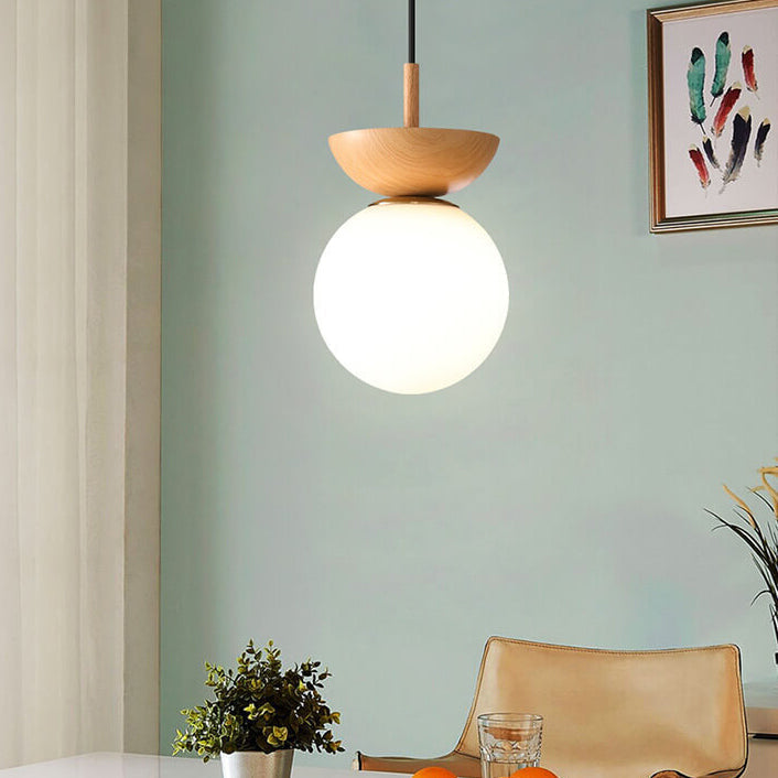 Olvoria | Glass Globe Ceiling Light | Wood Grain Design