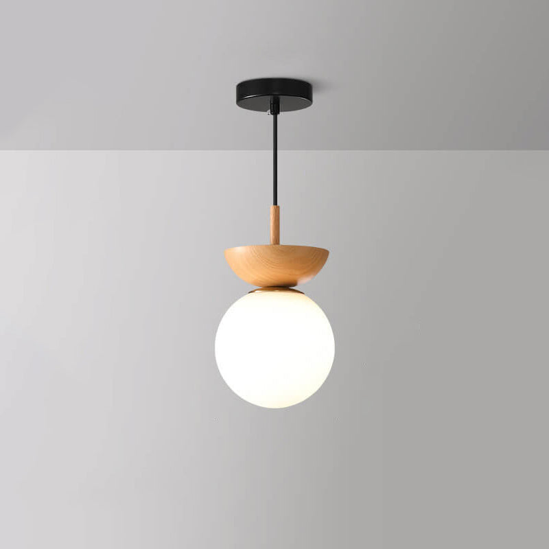 Olvoria | Glass Globe Ceiling Light | Wood Grain Design